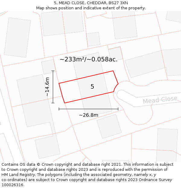 5, MEAD CLOSE, CHEDDAR, BS27 3XN: Plot and title map