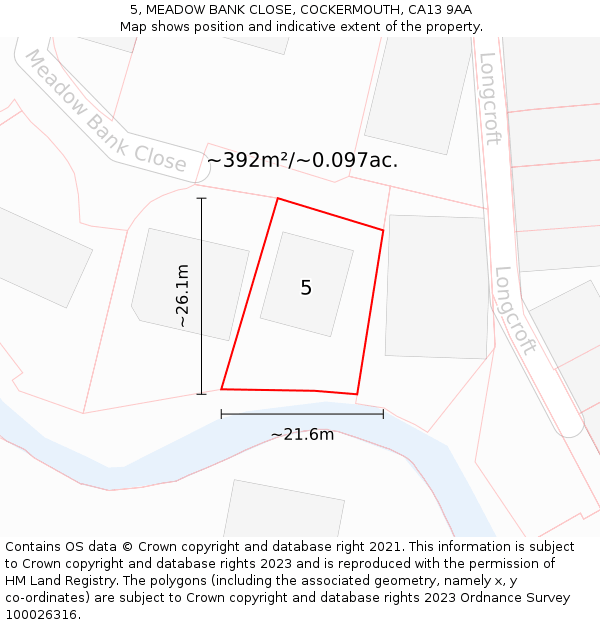 5, MEADOW BANK CLOSE, COCKERMOUTH, CA13 9AA: Plot and title map