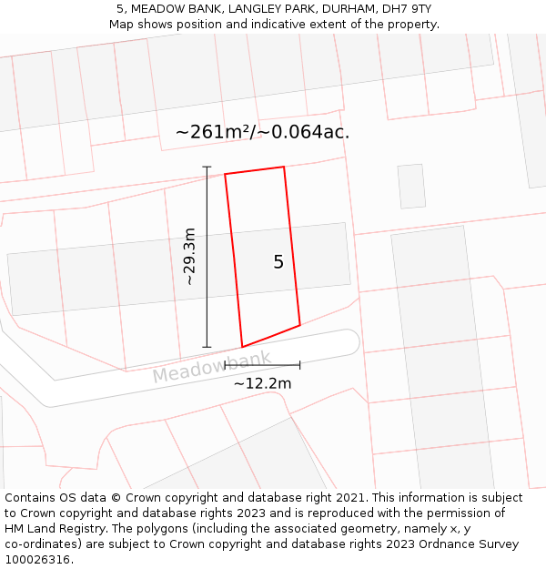 5, MEADOW BANK, LANGLEY PARK, DURHAM, DH7 9TY: Plot and title map