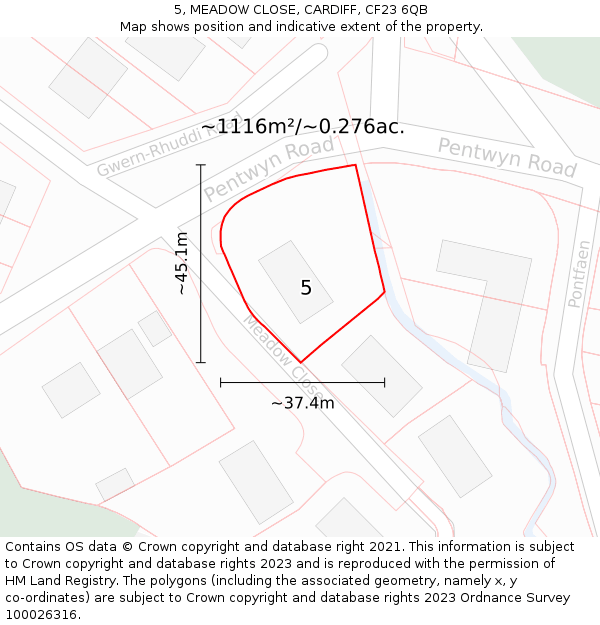 5, MEADOW CLOSE, CARDIFF, CF23 6QB: Plot and title map