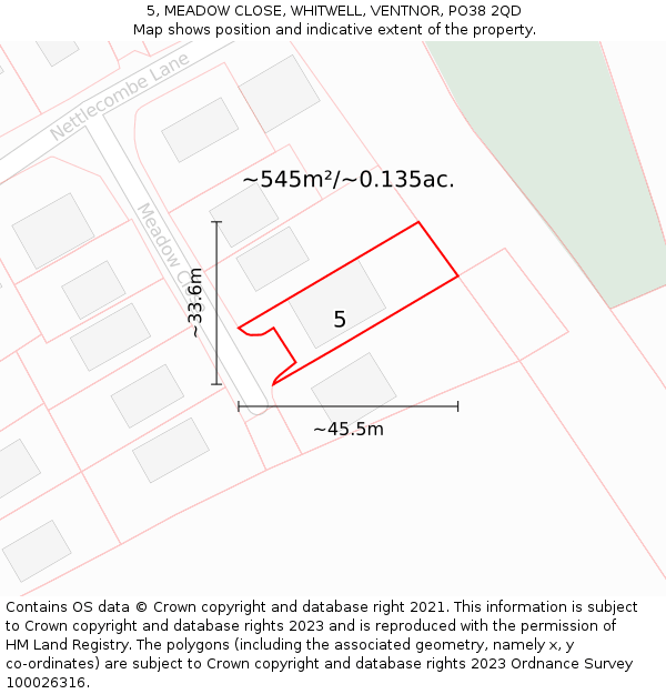 5, MEADOW CLOSE, WHITWELL, VENTNOR, PO38 2QD: Plot and title map