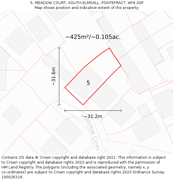 5, MEADOW COURT, SOUTH ELMSALL, PONTEFRACT, WF9 2SP: Plot and title map