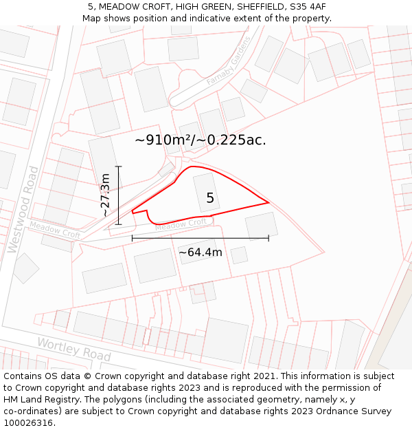 5, MEADOW CROFT, HIGH GREEN, SHEFFIELD, S35 4AF: Plot and title map