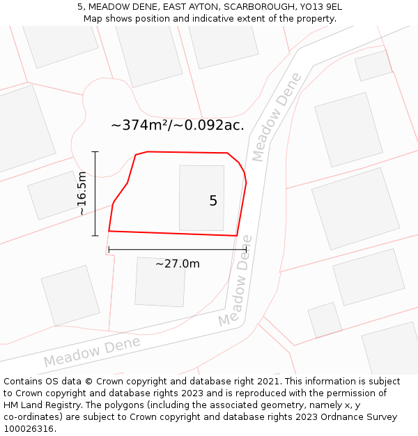 5, MEADOW DENE, EAST AYTON, SCARBOROUGH, YO13 9EL: Plot and title map