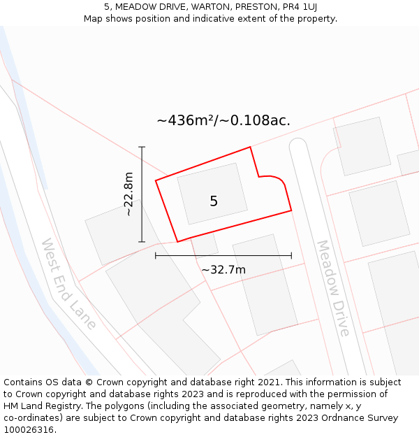 5, MEADOW DRIVE, WARTON, PRESTON, PR4 1UJ: Plot and title map