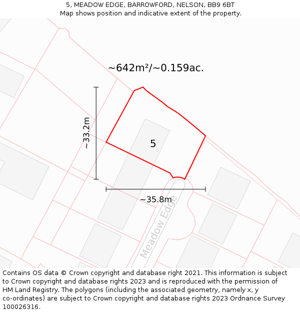 5, MEADOW EDGE, BARROWFORD, NELSON, BB9 6BT: Plot and title map
