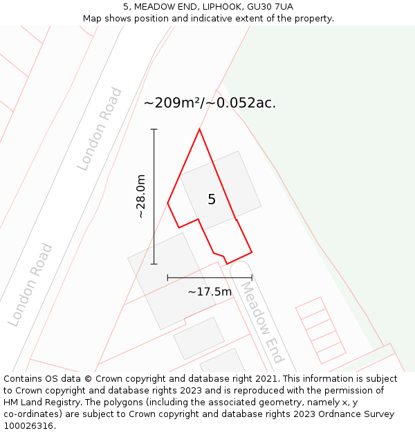 5, MEADOW END, LIPHOOK, GU30 7UA: Plot and title map