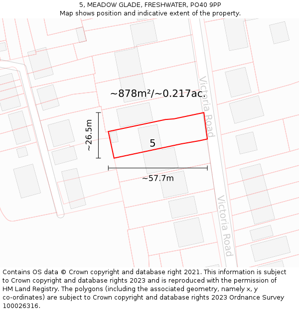 5, MEADOW GLADE, FRESHWATER, PO40 9PP: Plot and title map