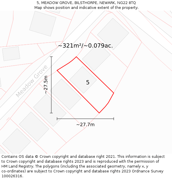 5, MEADOW GROVE, BILSTHORPE, NEWARK, NG22 8TQ: Plot and title map