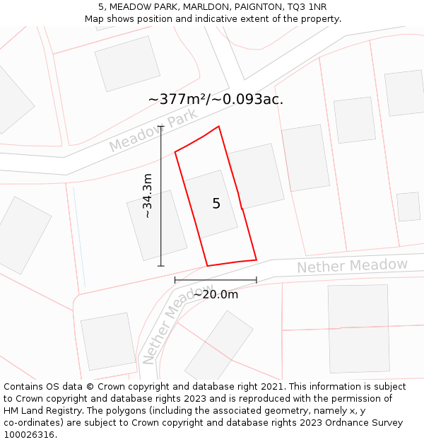 5, MEADOW PARK, MARLDON, PAIGNTON, TQ3 1NR: Plot and title map