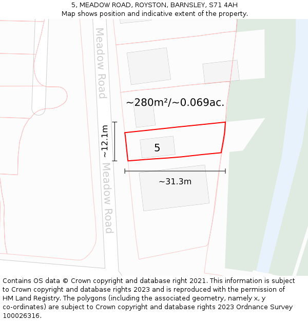 5, MEADOW ROAD, ROYSTON, BARNSLEY, S71 4AH: Plot and title map