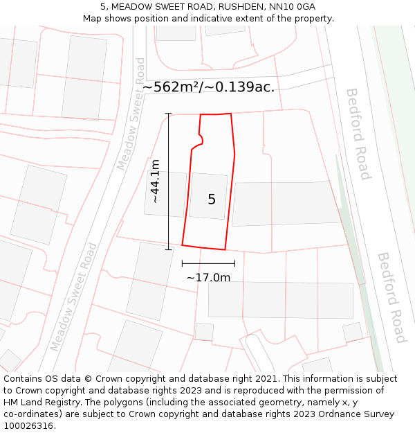 5, MEADOW SWEET ROAD, RUSHDEN, NN10 0GA: Plot and title map