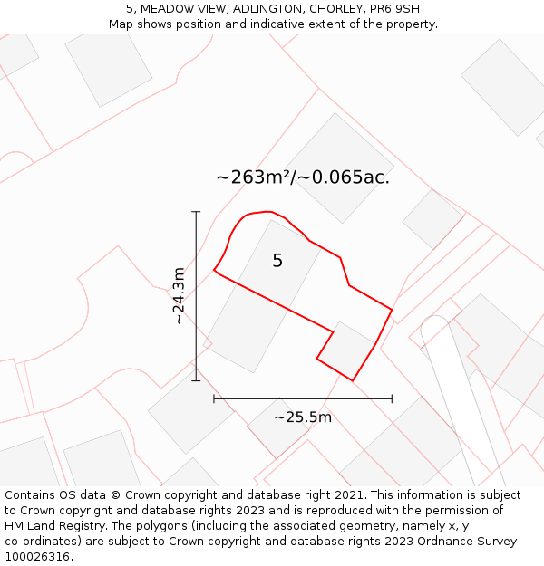 5, MEADOW VIEW, ADLINGTON, CHORLEY, PR6 9SH: Plot and title map