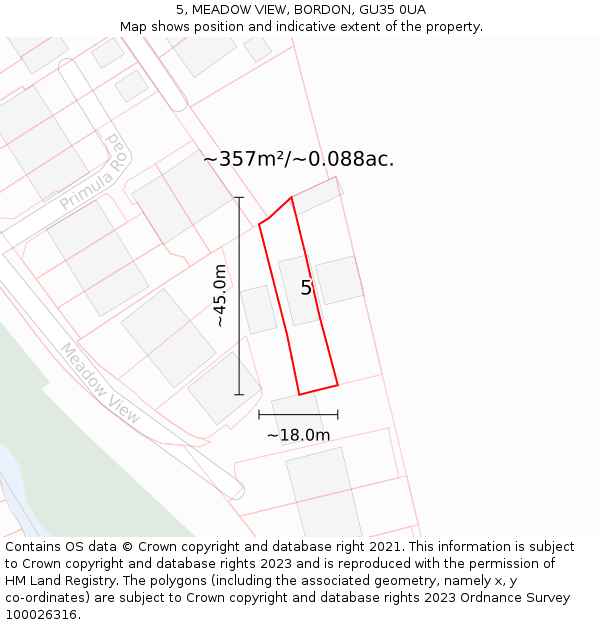 5, MEADOW VIEW, BORDON, GU35 0UA: Plot and title map