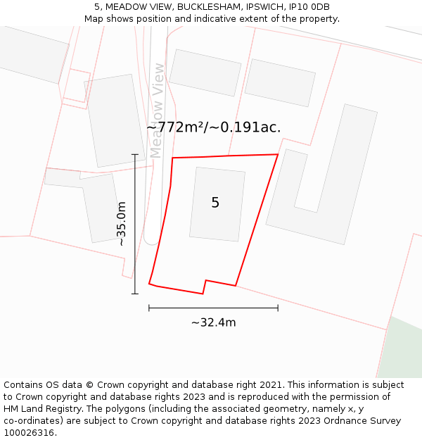 5, MEADOW VIEW, BUCKLESHAM, IPSWICH, IP10 0DB: Plot and title map