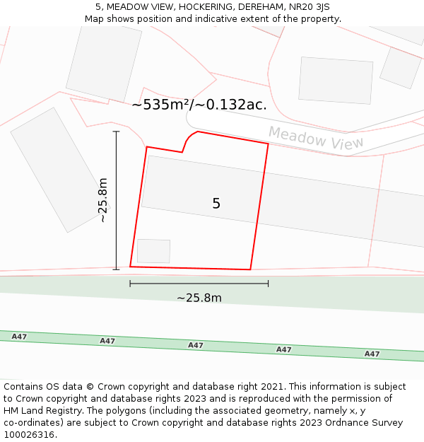 5, MEADOW VIEW, HOCKERING, DEREHAM, NR20 3JS: Plot and title map