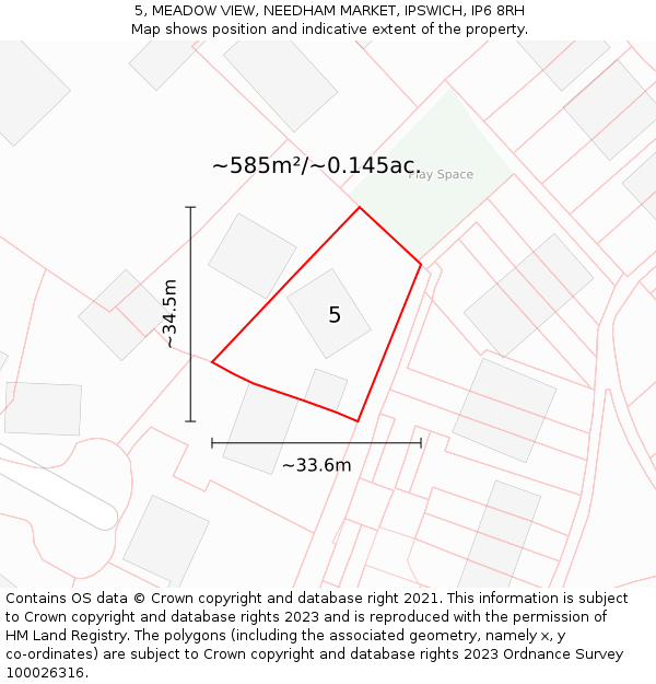 5, MEADOW VIEW, NEEDHAM MARKET, IPSWICH, IP6 8RH: Plot and title map