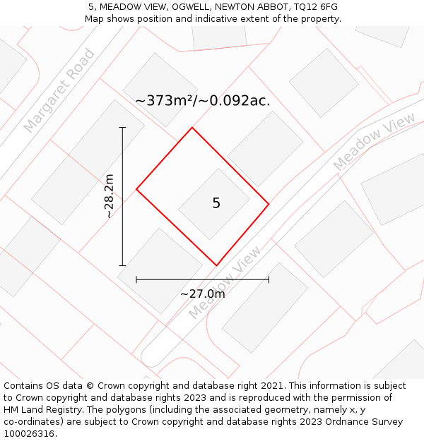 5, MEADOW VIEW, OGWELL, NEWTON ABBOT, TQ12 6FG: Plot and title map