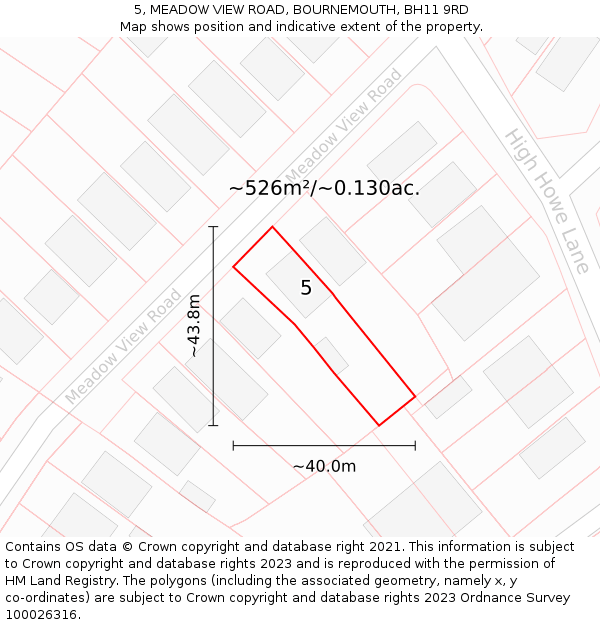 5, MEADOW VIEW ROAD, BOURNEMOUTH, BH11 9RD: Plot and title map