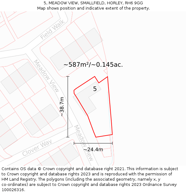 5, MEADOW VIEW, SMALLFIELD, HORLEY, RH6 9GG: Plot and title map