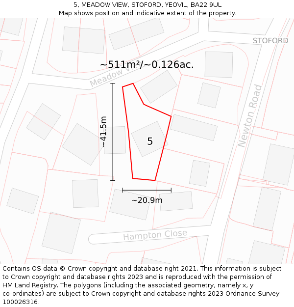 5, MEADOW VIEW, STOFORD, YEOVIL, BA22 9UL: Plot and title map