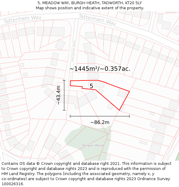 5, MEADOW WAY, BURGH HEATH, TADWORTH, KT20 5LY: Plot and title map