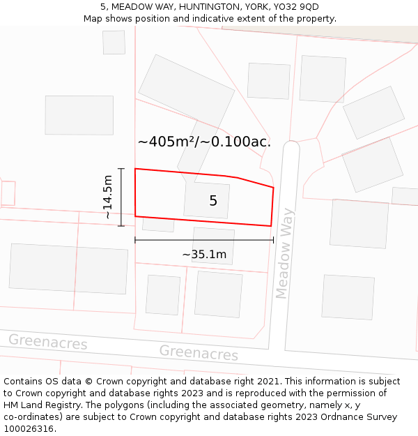 5, MEADOW WAY, HUNTINGTON, YORK, YO32 9QD: Plot and title map