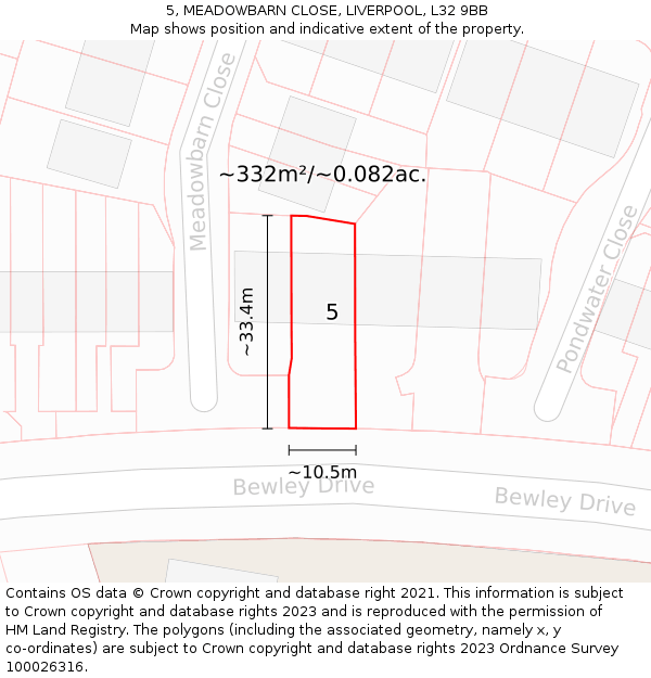 5, MEADOWBARN CLOSE, LIVERPOOL, L32 9BB: Plot and title map
