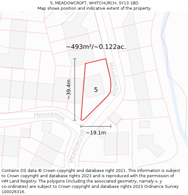 5, MEADOWCROFT, WHITCHURCH, SY13 1BD: Plot and title map