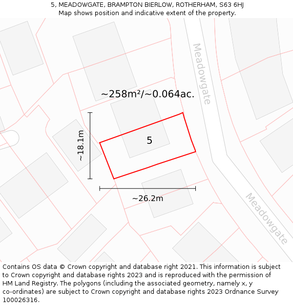 5, MEADOWGATE, BRAMPTON BIERLOW, ROTHERHAM, S63 6HJ: Plot and title map