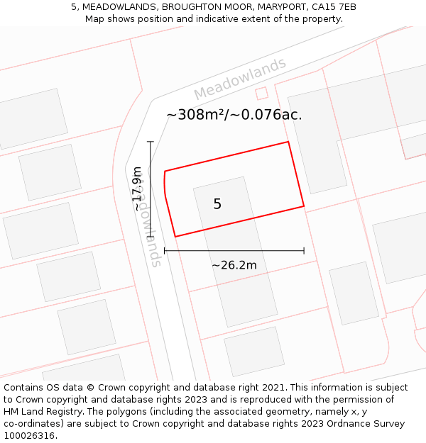 5, MEADOWLANDS, BROUGHTON MOOR, MARYPORT, CA15 7EB: Plot and title map