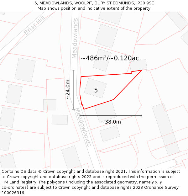 5, MEADOWLANDS, WOOLPIT, BURY ST EDMUNDS, IP30 9SE: Plot and title map