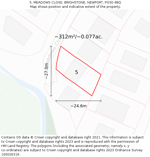 5, MEADOWS CLOSE, BRIGHSTONE, NEWPORT, PO30 4BQ: Plot and title map