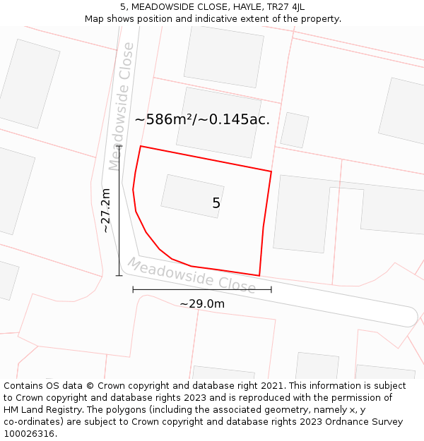 5, MEADOWSIDE CLOSE, HAYLE, TR27 4JL: Plot and title map