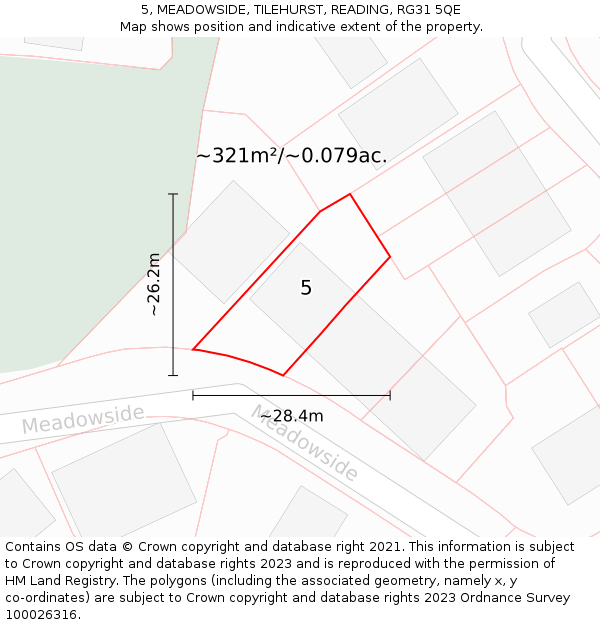 5, MEADOWSIDE, TILEHURST, READING, RG31 5QE: Plot and title map