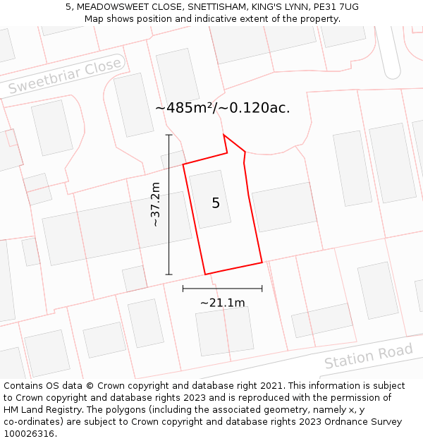5, MEADOWSWEET CLOSE, SNETTISHAM, KING'S LYNN, PE31 7UG: Plot and title map