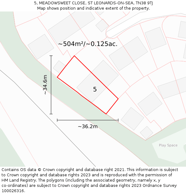 5, MEADOWSWEET CLOSE, ST LEONARDS-ON-SEA, TN38 9TJ: Plot and title map