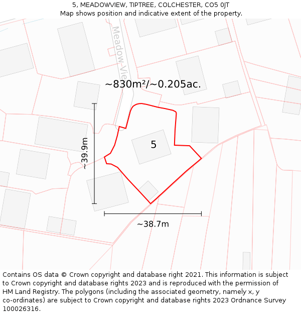 5, MEADOWVIEW, TIPTREE, COLCHESTER, CO5 0JT: Plot and title map