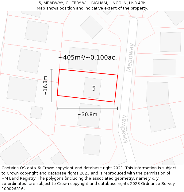 5, MEADWAY, CHERRY WILLINGHAM, LINCOLN, LN3 4BN: Plot and title map