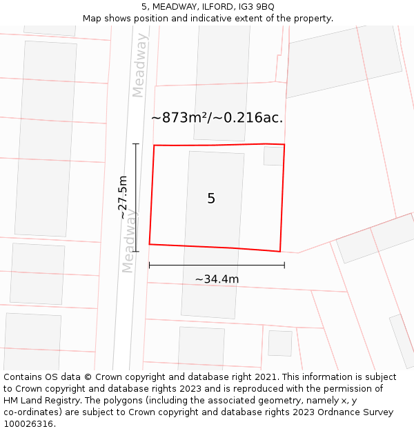 5, MEADWAY, ILFORD, IG3 9BQ: Plot and title map