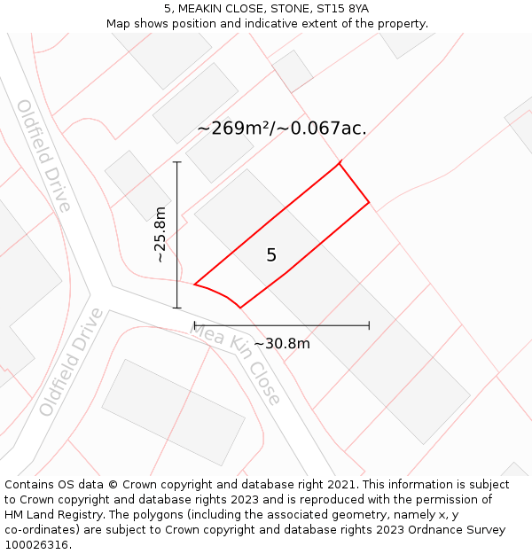 5, MEAKIN CLOSE, STONE, ST15 8YA: Plot and title map