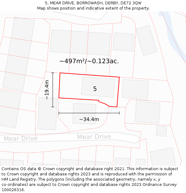 5, MEAR DRIVE, BORROWASH, DERBY, DE72 3QW: Plot and title map