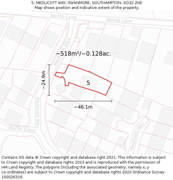 5, MEDLICOTT WAY, SWANMORE, SOUTHAMPTON, SO32 2NE: Plot and title map