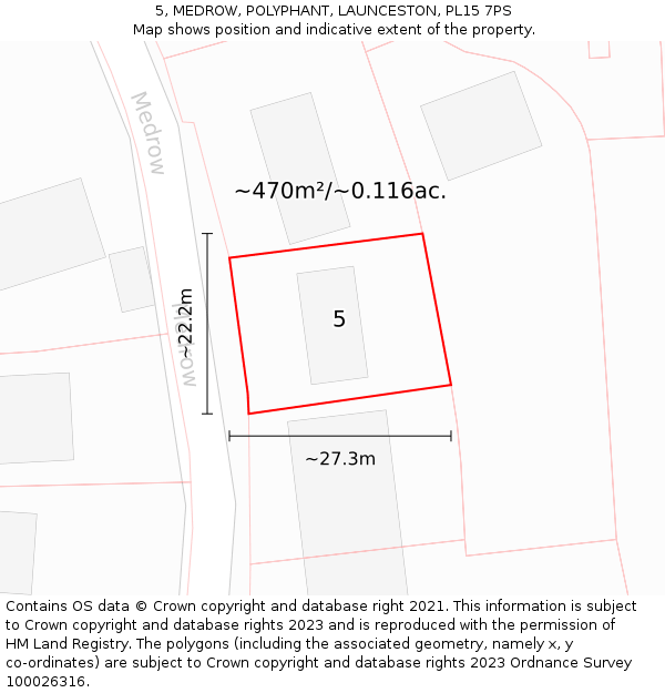 5, MEDROW, POLYPHANT, LAUNCESTON, PL15 7PS: Plot and title map