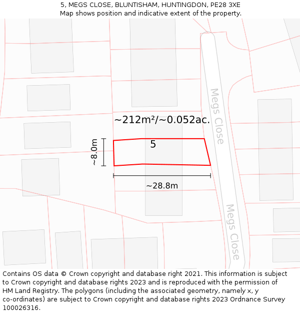 5, MEGS CLOSE, BLUNTISHAM, HUNTINGDON, PE28 3XE: Plot and title map