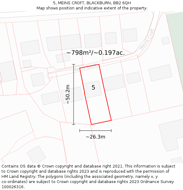 5, MEINS CROFT, BLACKBURN, BB2 6QH: Plot and title map