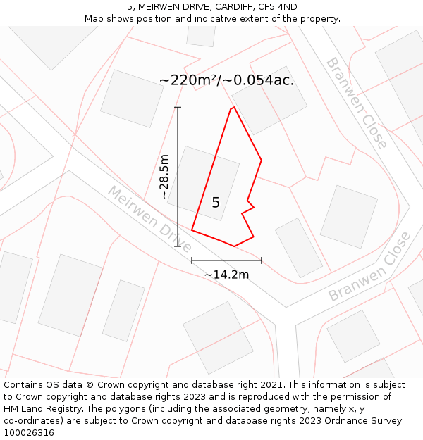 5, MEIRWEN DRIVE, CARDIFF, CF5 4ND: Plot and title map