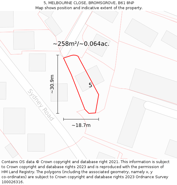 5, MELBOURNE CLOSE, BROMSGROVE, B61 8NP: Plot and title map