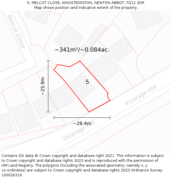 5, MELCOT CLOSE, KINGSTEIGNTON, NEWTON ABBOT, TQ12 3DR: Plot and title map
