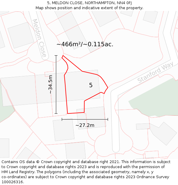 5, MELDON CLOSE, NORTHAMPTON, NN4 0FJ: Plot and title map